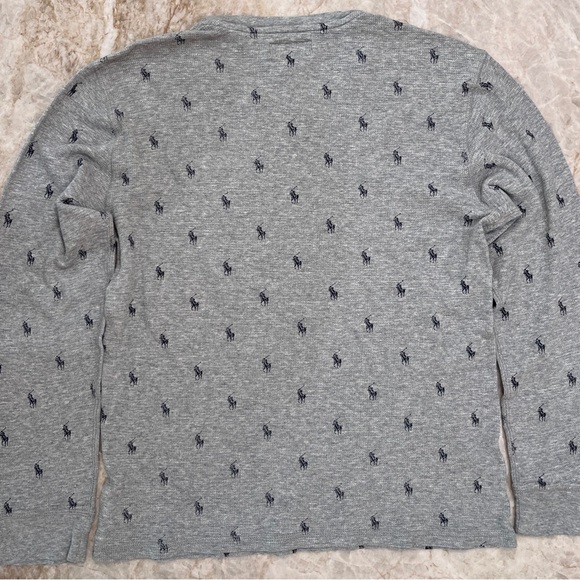 Polo Ralph Lauren Allover Pony Waffle Knit Sleep Shirt Men’s Medium Grey/Navy - Picture 5 of 5